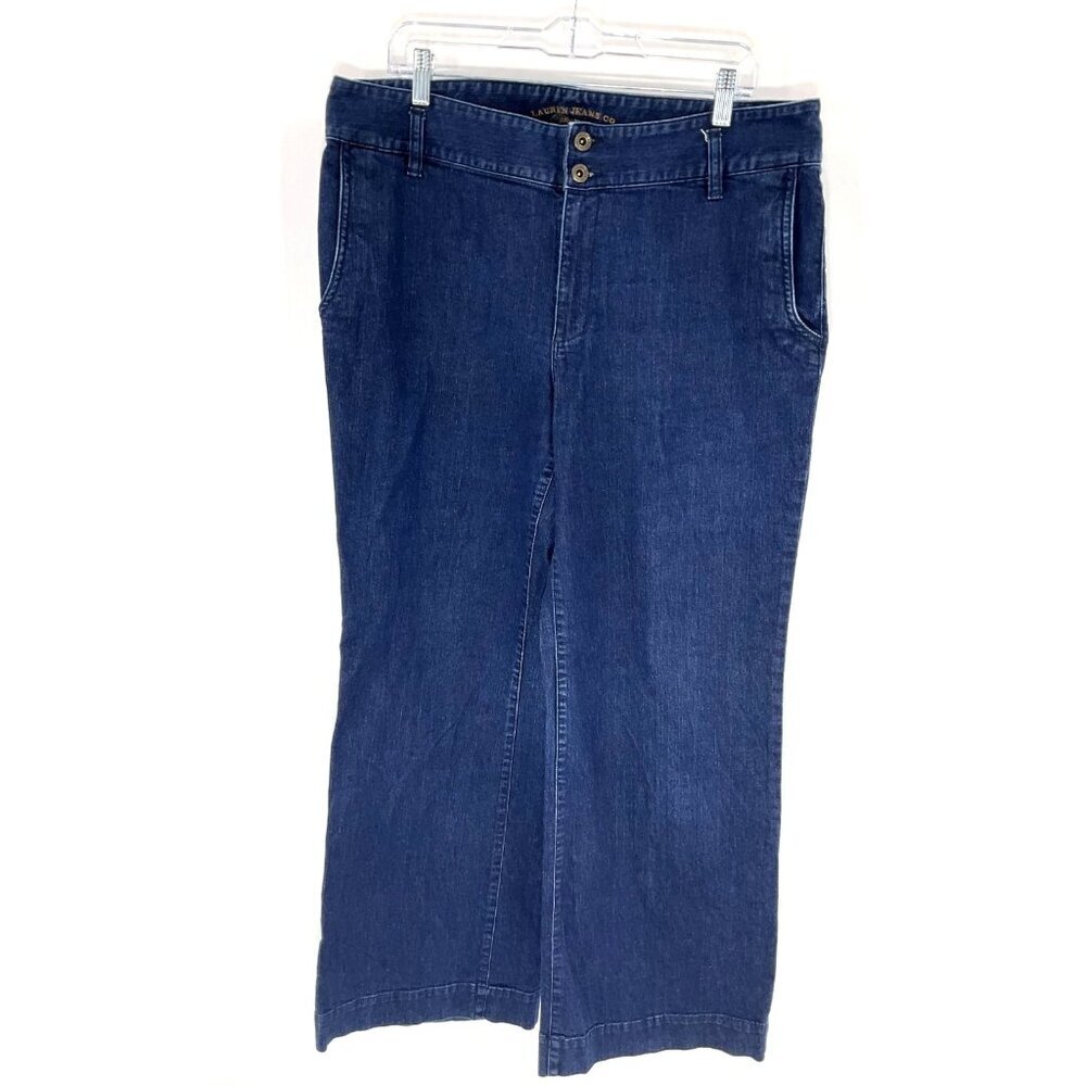 Lauren Jeans Co Jeans Women 16 Blue Flare Slit Pockets Premium Classic Denim